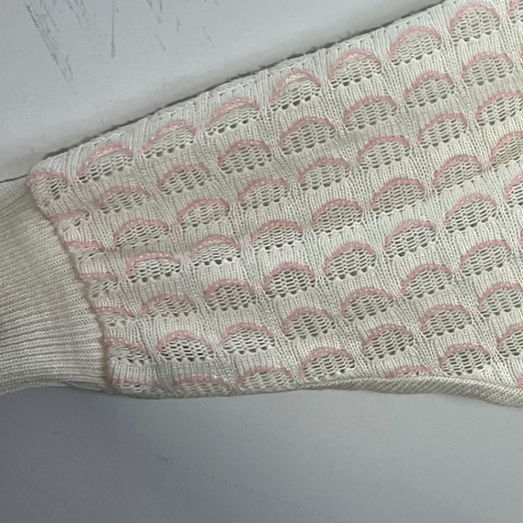 Vintage 70s 80s ivory pink open knit oversized batwing lightweight sweater - Picture 10 of 16